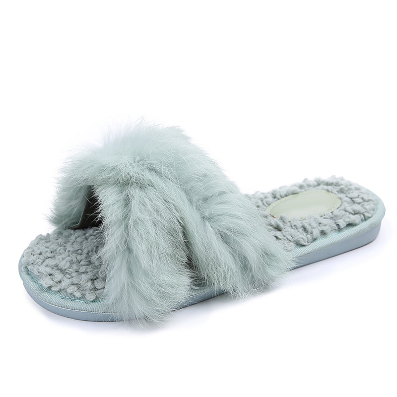 Women Lamb Wool Cross Slippers