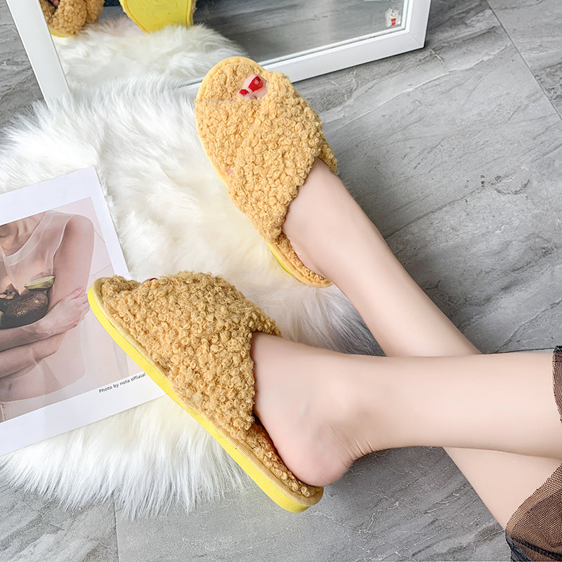 Women Fur Slippers Lambswool Cross Thong