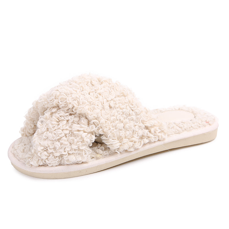 Women Fur Slippers Lambswool Cross Thong