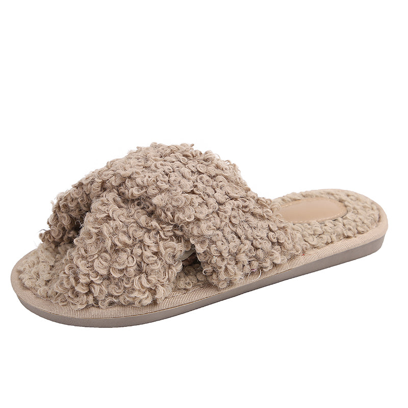 Women Fur Slippers Lambswool Cross Thong