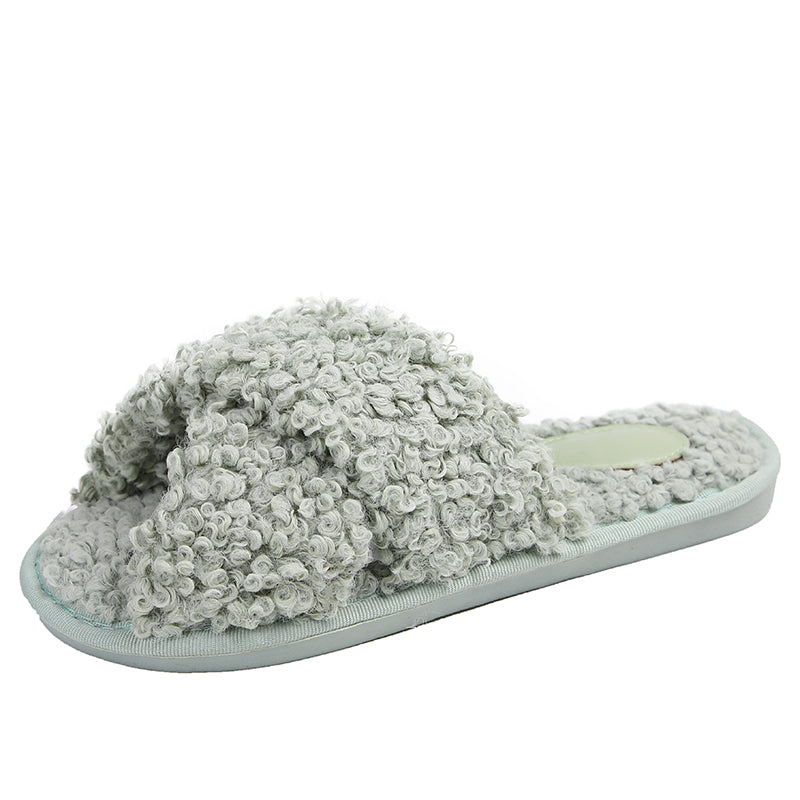 Women Fur Slippers Lambswool Cross Thong