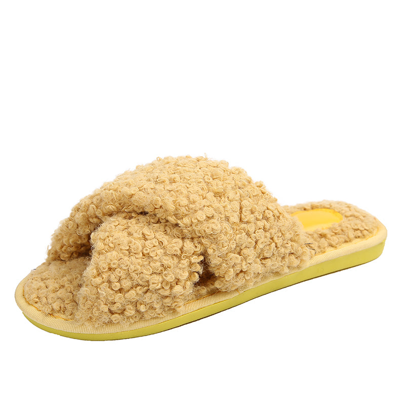 Women Fur Slippers Lambswool Cross Thong