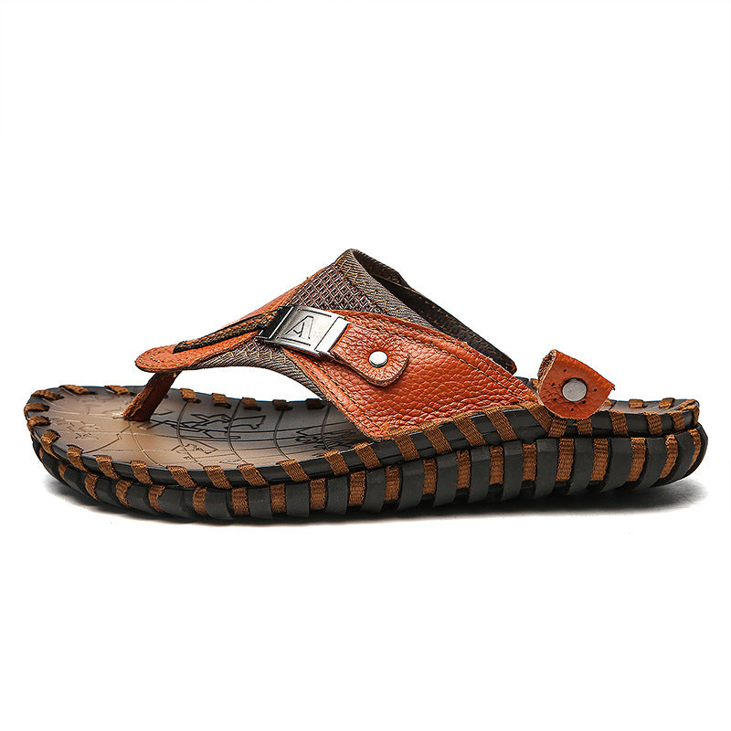 Men Genuine Leather Beach Flip Flops