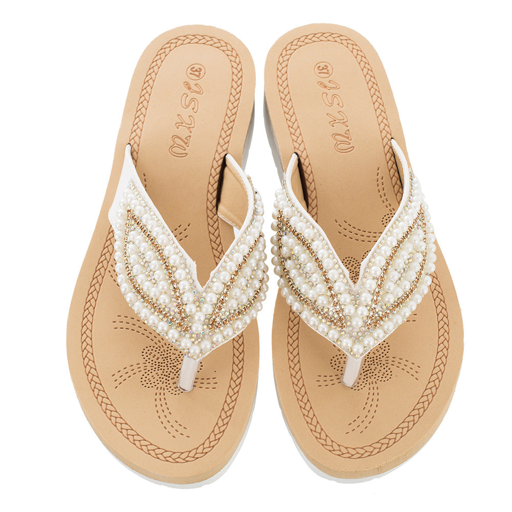 Women Flip Flops Leaf with Pearl