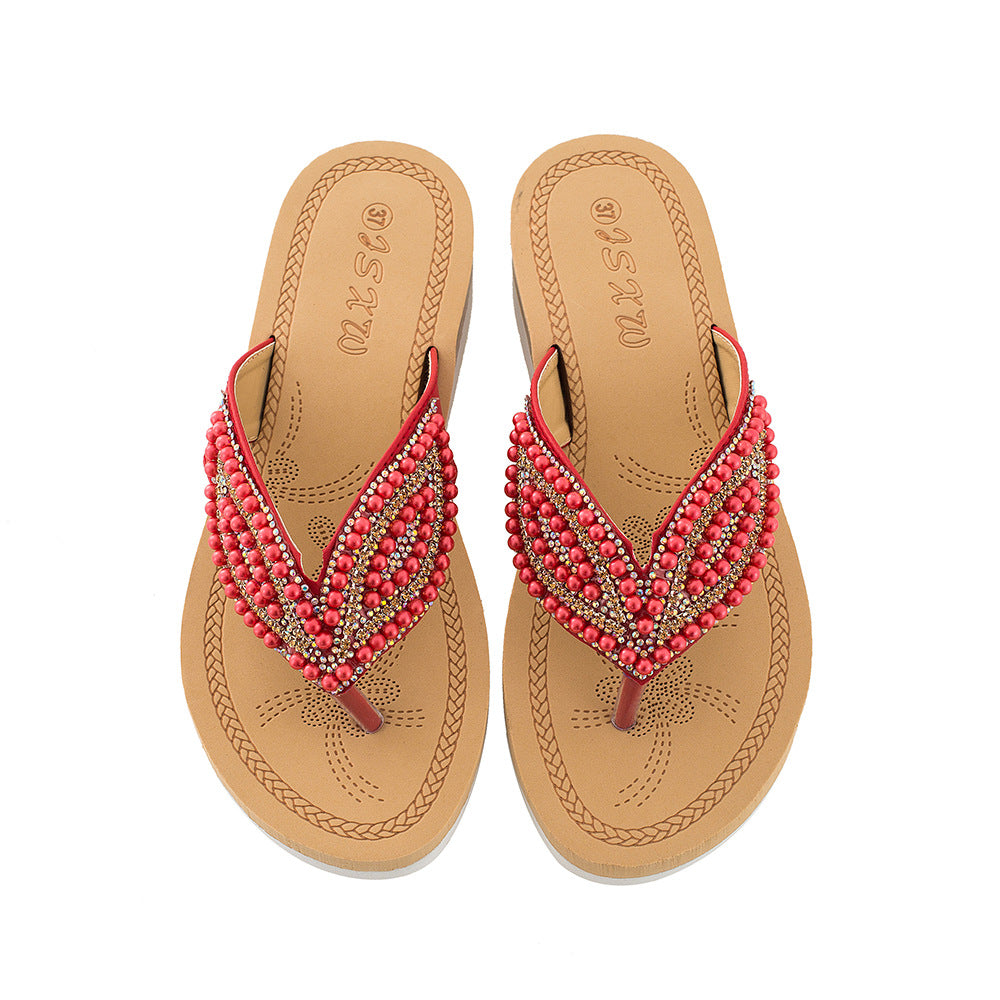 Women Flip Flops Leaf with Pearl