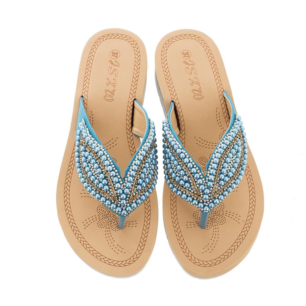 Women Flip Flops Leaf with Pearl