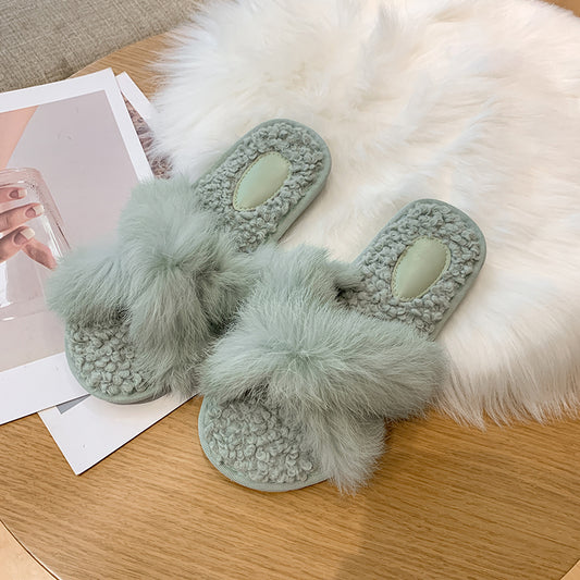 Women Lamb Wool Cross Slippers