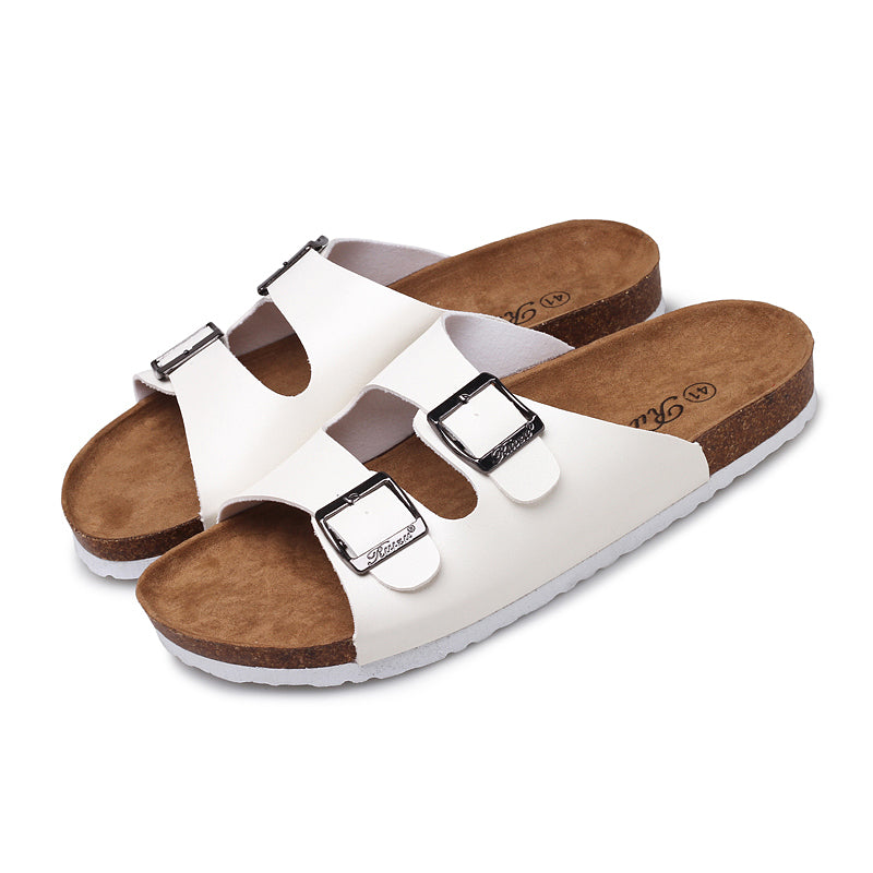 Women Men Cork Sandals Two Straps