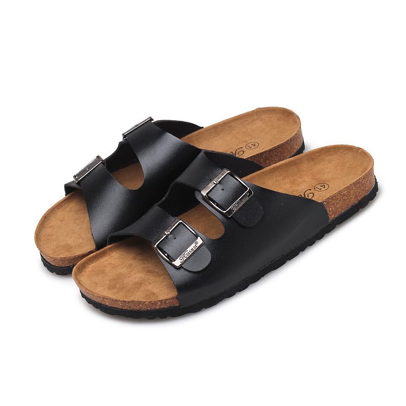 Women Men Cork Sandals Two Straps